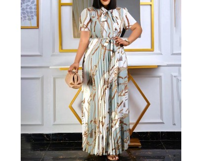 Summer Women Fashion Plus Size Graphic Printing Pleated Strap Dress