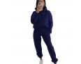 Women Casual Loose Solid Color Long Sleeve Pocket Hoodie Jogger Pants Two-Piece Set