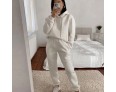 Women Casual Loose Solid Color Long Sleeve Pocket Hoodie Jogger Pants Two-Piece Set