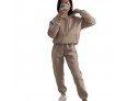 Women Casual Loose Solid Color Long Sleeve Pocket Hoodie Jogger Pants Two-Piece Set