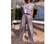 Women Fashion Solid Color Sleeveless Top And Wide Leg Pants Two-Piece Set