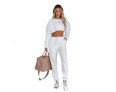 Women Athleisure Autumn And Winter Solid Color Crewneck Pullover Cropped Long-Sleeve Sweatshirt Casual Drawstring Pants Set