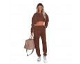 Women Athleisure Autumn And Winter Solid Color Crewneck Pullover Cropped Long-Sleeve Sweatshirt Casual Drawstring Pants Set