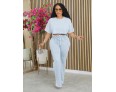 Women Fashion Casual Solid Color Round Neck Short Sleeve Crop Top Drawstring Strap Pants Two-Piece Set