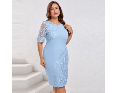 Summer Women Fashion Plus Size Lace Stitching Embroidery Dress