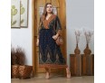 Women Fashion Casual Plus Size Peacock Print V-Neck Long Sleeve Dress