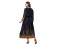 Women Fashion Casual Plus Size Peacock Print V-Neck Long Sleeve Dress