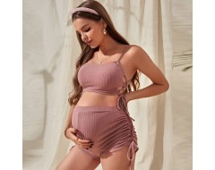 Pregnant Women Fashion Sexy Side Drawstring Swimsuit Set