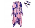 Autumn Women Fashion Plus Size Graphic Printed Lapel Long Sleeve Irregular Dress