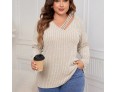 Autumn Winter Women Fashion V-Neck Long Sleeve Loose Plus Size Sweater