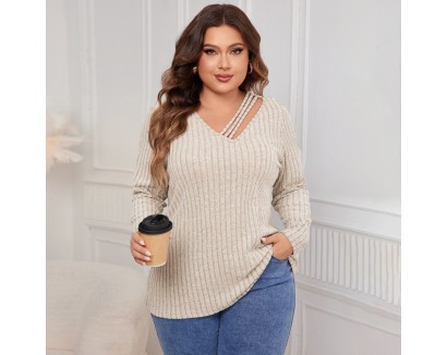 Autumn Winter Women Fashion V-Neck Long Sleeve Loose Plus Size Sweater