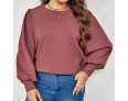 Autumn Women Loose Solid Color Round Neck Long Sleeve Plus Size Top