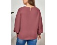 Autumn Women Loose Solid Color Round Neck Long Sleeve Plus Size Top