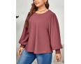 Autumn Women Loose Solid Color Round Neck Long Sleeve Plus Size Top