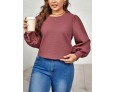 Autumn Women Loose Solid Color Round Neck Long Sleeve Plus Size Top