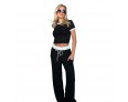 Women Simple Casual Round Neck Short-Sleeved Top Drawstring Pants Two-Piece Set