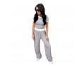 Women Simple Casual Round Neck Short-Sleeved Top Drawstring Pants Two-Piece Set