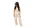 Women Simple Casual Round Neck Short-Sleeved Top Drawstring Pants Two-Piece Set