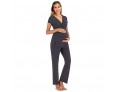 Pregnant Women Casual Solid Color V-Neck Short-Sleeved Breastfeeding Top Pants Two-Piece Set