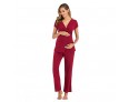 Pregnant Women Casual Solid Color V-Neck Short-Sleeved Breastfeeding Top Pants Two-Piece Set