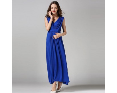 Pregnant Women Fashion Solid Color V-Neck Sleeveless Nursing Dress