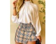 Women Fashion Casual Shoulder Long-Sleeved Top Floral Houndstooth Printed Skirt Two-Piece Set