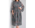 Women Loose Plus Size Floral Printed Round Neck Long Sleeve Dress