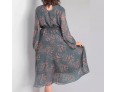 Women Loose Plus Size Floral Printed Round Neck Long Sleeve Dress