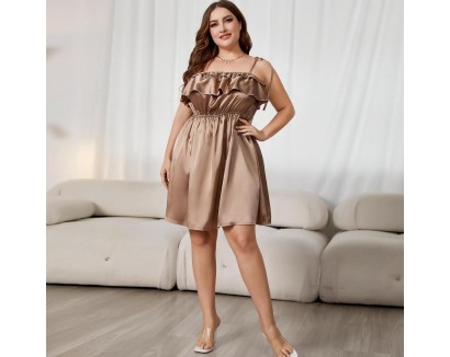 Plus Size Women Fashion Solid Color Sling Dress