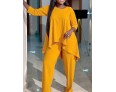 Women Fashion Casual Plus Size Long Sleeve Top Pants Two-Piece Set