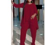 Women Fashion Casual Plus Size Long Sleeve Top Pants Two-Piece Set