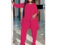 Women Fashion Casual Plus Size Long Sleeve Top Pants Two-Piece Set