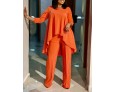 Women Fashion Casual Plus Size Long Sleeve Top Pants Two-Piece Set