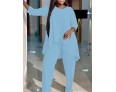 Women Fashion Casual Plus Size Long Sleeve Top Pants Two-Piece Set