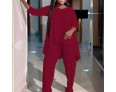 Women Fashion Casual Plus Size Long Sleeve Top Pants Two-Piece Set