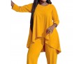 Women Fashion Casual Plus Size Long Sleeve Top Pants Two-Piece Set