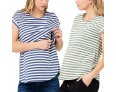 Summer Pregnant Women Casual Stripe Printed Short-Sleeved Breastfeeding T-Shirt