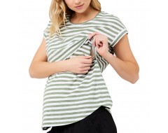 Summer Pregnant Women Casual Stripe Printed Short-Sleeved Breastfeeding T-Shirt