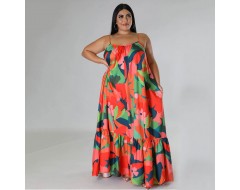 Summer Women Fashion Sexy Plus Size Floral Print Sling Dress