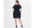 Summer Women Fashion V-Neck Lace Short Sleeve Plus Size Dress