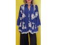 Summer Women Fashion Plus Size V-Neck Printed Long Sleeve Ruffled Shirt