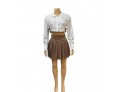 Autumn Sexy Fashion Casual Long Sleeve Shirt Pleated Skirt Women Set