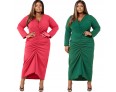 Fashion Women Solid Color Plus Size Long Sleeve Pleated Dress